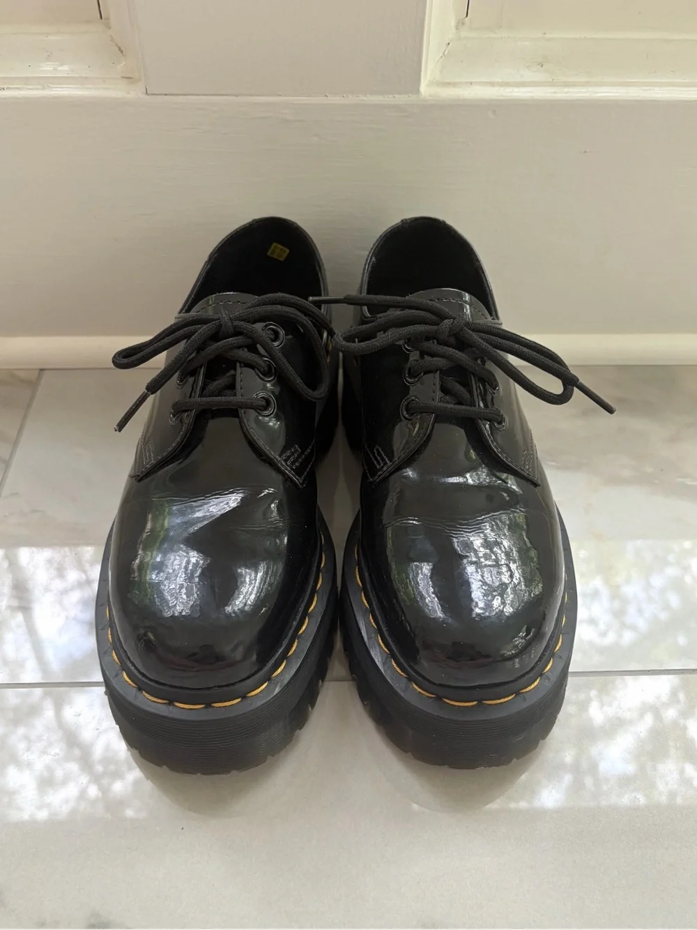 Dr. Martens Black 1461 Patent Leather Platform Quad Oxford Loafers
